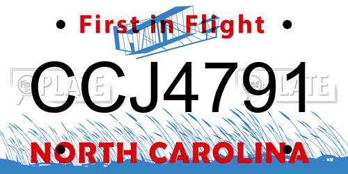 CCJ4791 North Carolina License Plate