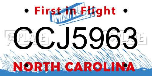 CCJ5963 North Carolina License Plate
