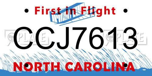 CCJ7613 North Carolina License Plate