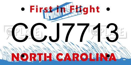 CCJ7713 North Carolina License Plate