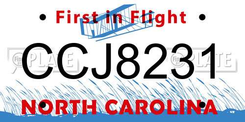 CCJ8231 North Carolina License Plate