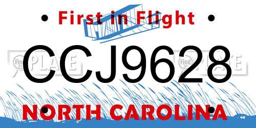 CCJ9628 North Carolina License Plate