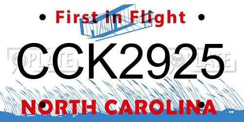 CCK2925 North Carolina License Plate