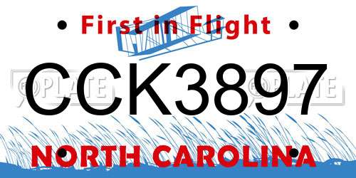 CCK3897 North Carolina License Plate