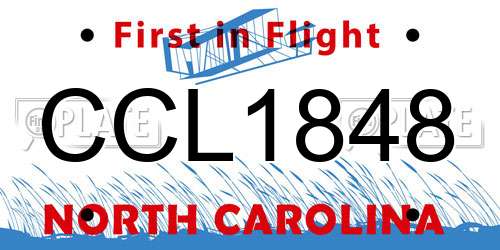 CCL1848 North Carolina License Plate