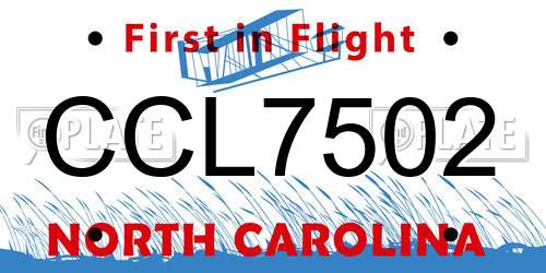 CCL7502 North Carolina License Plate