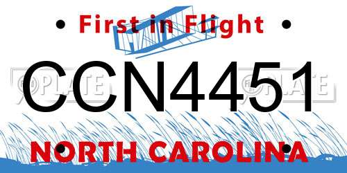 CCN4451 North Carolina License Plate