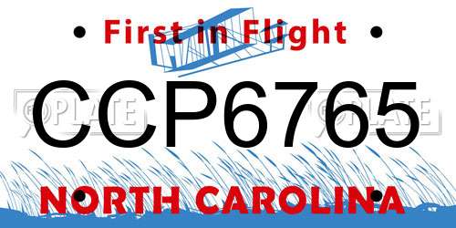 CCP6765 North Carolina License Plate