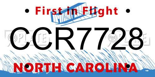 CCR7728 North Carolina License Plate