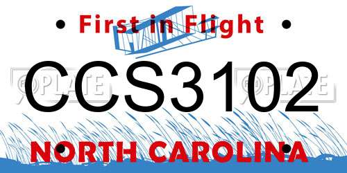 CCS3102 North Carolina License Plate
