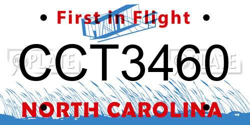 CCT3460 North Carolina License Plate