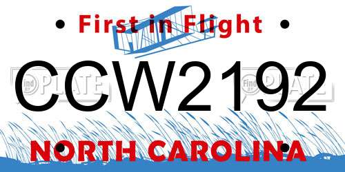 CCW2192 North Carolina License Plate