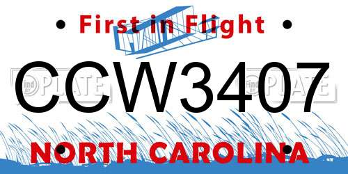 CCW3407 North Carolina License Plate