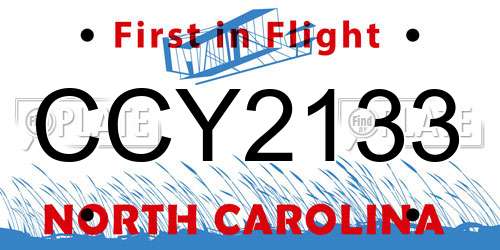 CCY2133 North Carolina License Plate