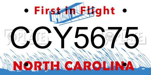 CCY5675 North Carolina License Plate