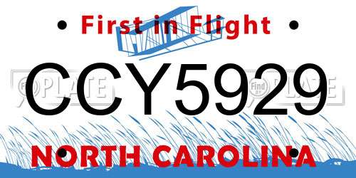 CCY5929 North Carolina License Plate