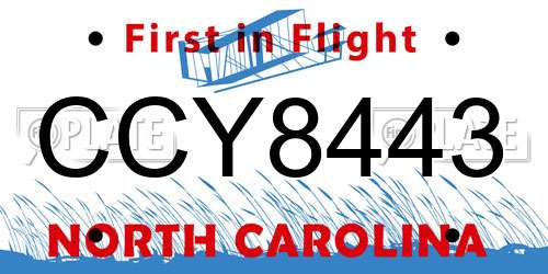CCY8443 North Carolina License Plate