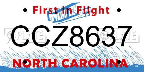 CCZ8637 North Carolina License Plate