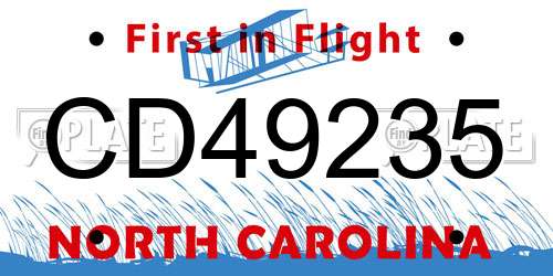 CD49235 North Carolina License Plate