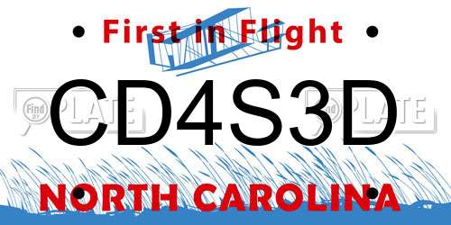 CD4S3D North Carolina License Plate