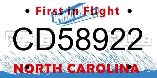 CD58922 North Carolina License Plate