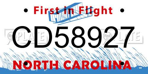 CD58927 North Carolina License Plate