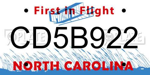 CD5B922 North Carolina License Plate