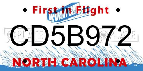 CD5B972 North Carolina License Plate