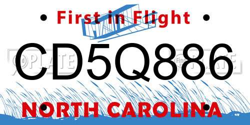 CD5Q886 North Carolina License Plate