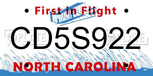 CD5S922 North Carolina License Plate
