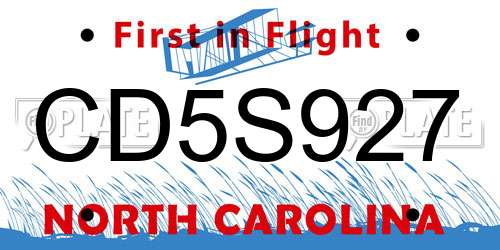 CD5S927 North Carolina License Plate