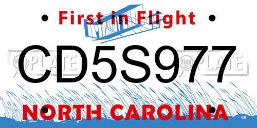 CD5S977 North Carolina License Plate