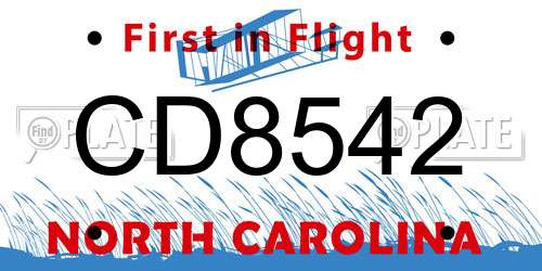 CD8542 North Carolina License Plate