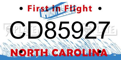 CD85927 North Carolina License Plate