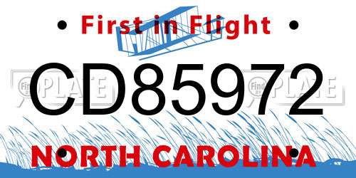 CD85972 North Carolina License Plate