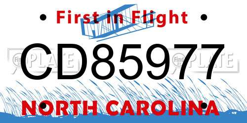CD85977 North Carolina License Plate