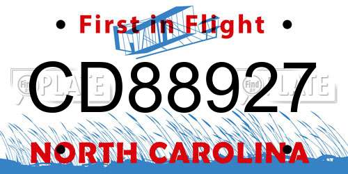 CD88927 North Carolina License Plate