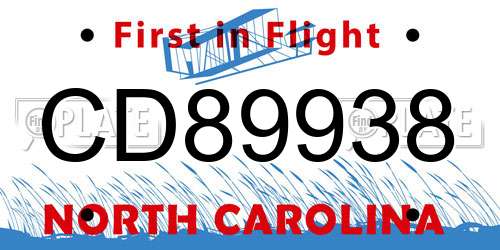 CD89938 North Carolina License Plate