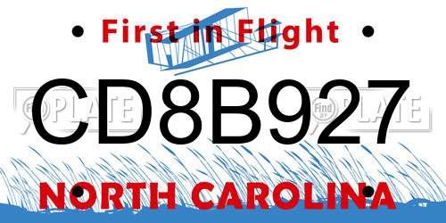 CD8B927 North Carolina License Plate