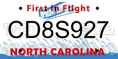 CD8S927 North Carolina License Plate