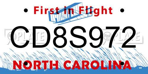 CD8S972 North Carolina License Plate