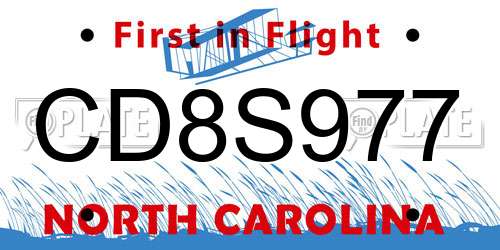 CD8S977 North Carolina License Plate