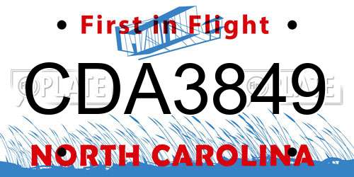 CDA3849 North Carolina License Plate