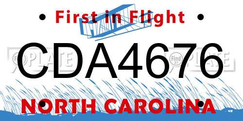 CDA4676 North Carolina License Plate