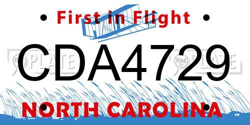 CDA4729 North Carolina License Plate