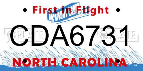 CDA6731 North Carolina License Plate