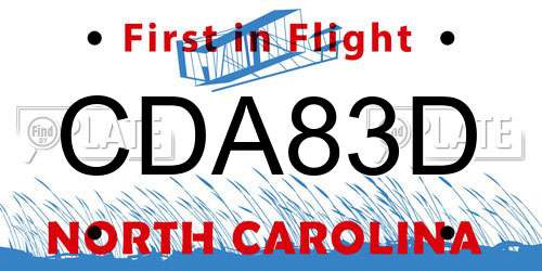 CDA83D North Carolina License Plate