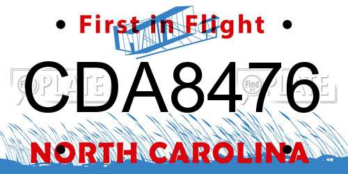 CDA8476 North Carolina License Plate