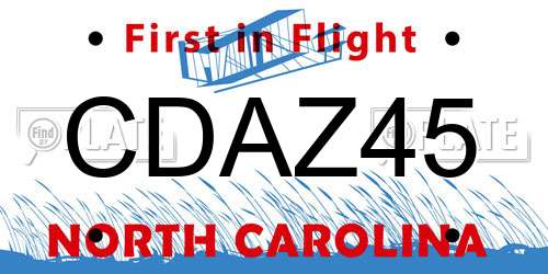 CDAZ45 North Carolina License Plate