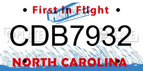CDB7932 North Carolina License Plate